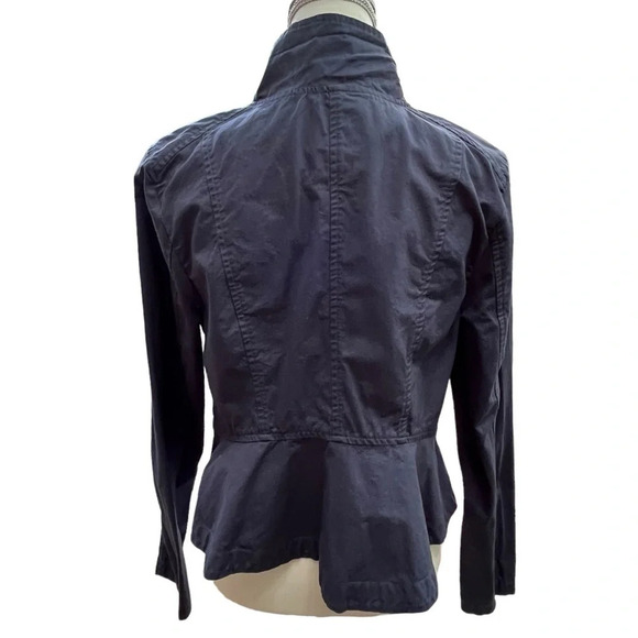 ModCloth Navy Blue Ruffle Peplum Cotton Zip Jacket Size Large - Picture 8 of 14